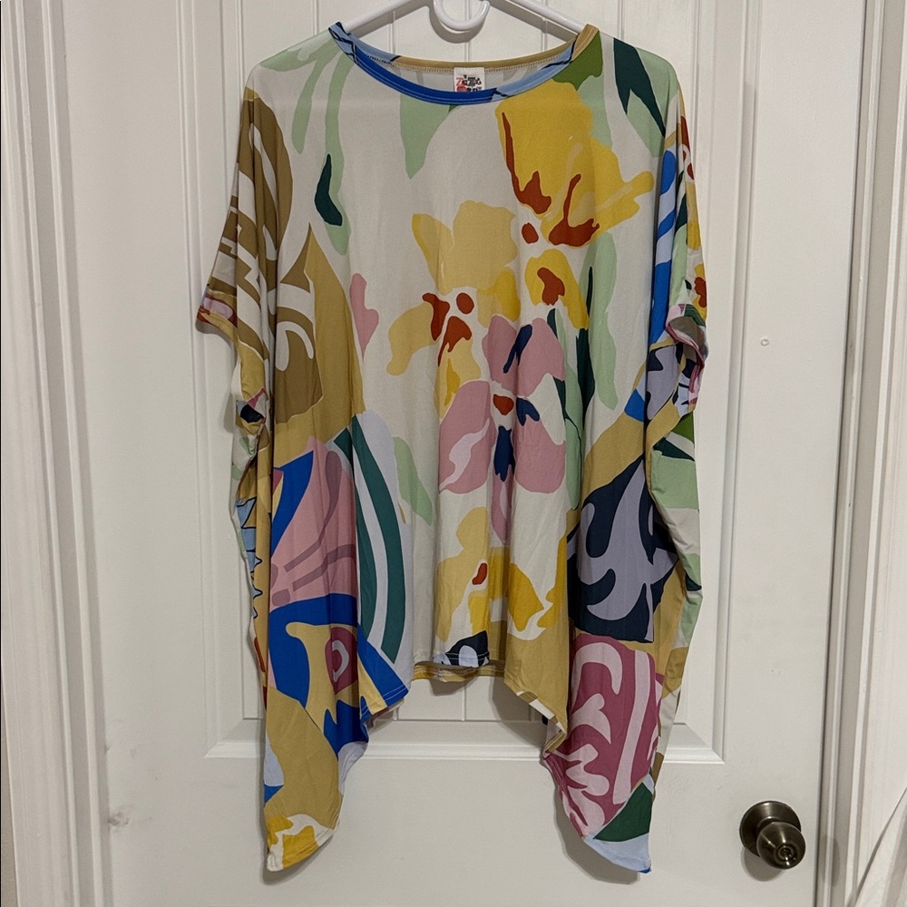 Multicolor Abstract Floral Relaxed Tunic Top